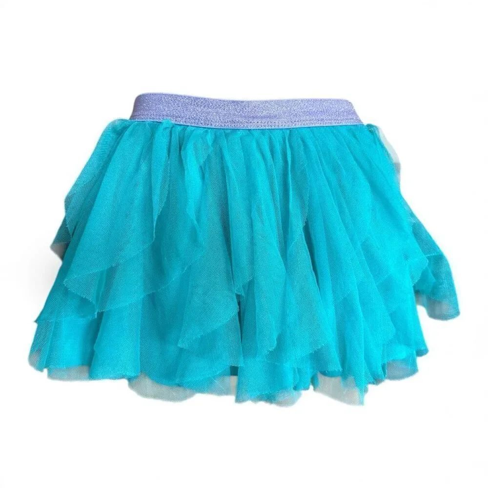 Youth Girls Disney Princesses Turquoise Tutu Skirt with Shorts - Sz XS 4/5